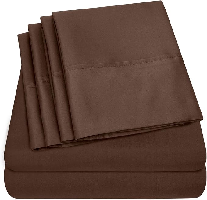 Sweet Home Collection 6 Piece 1500 Supreme Collection Brushed Microfiber Deep Pocket Sheet Set-2 Extra Pillow Cases, Great Value, Split King, Brown