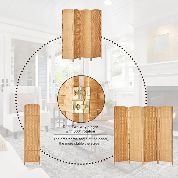 6 ft. Tall-Extra Wide-Diamond Weave Fiber Room Divider - Light Beige - 4 Panel