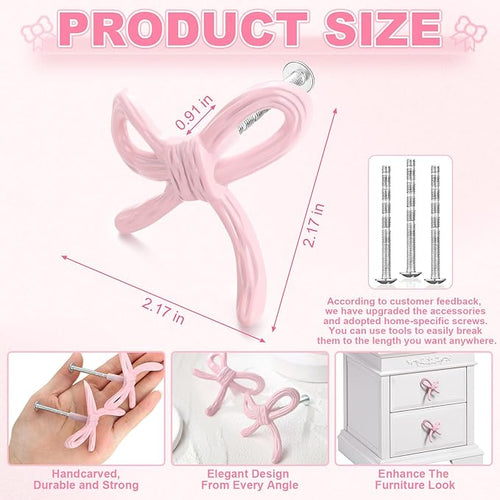 16 Pcs Bow Knobs for Dresser Matel Bow Drawer Knobs Vintage Dresser Handles Cabinet Drawer Pulls for Home Bedroom Kitchen Cabinets Hardware Cupboard (Pink,Classic Style)