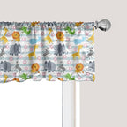 Ambesonne Savannah Window Valance Pack of 2, Friendly Zoo Animals with Happy Faces Cartoon Characters on Stripes Print, Rod Pocket Curtain Valances for Kitchen Bedroom, 42" X 18", Pale Azure Blue