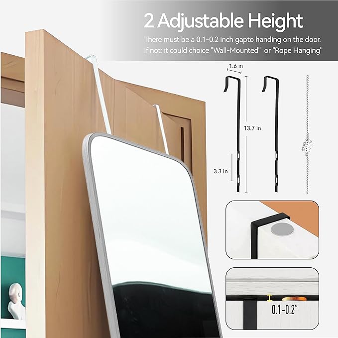 47x14 Mirror Rectangle Full Body Length Door Hanging Wall Mounted Metal Frame Dressing Make-up Mirrors for Entryway Bedroom Bathroom Living Room 47 14 inch Silver