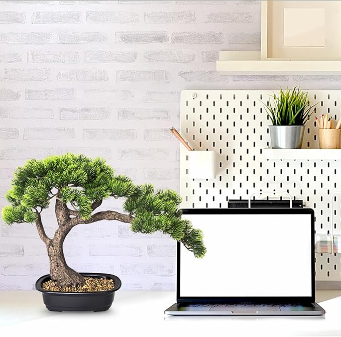 Artificial Bonsai Tree, Large Faux Pine Plants 15 inch, Faux Juniper Potted Plants Indoor Decor for Office Desk Home Table, Greenery Desktop Bonsai Plant for Room Decorations, Tall 15"