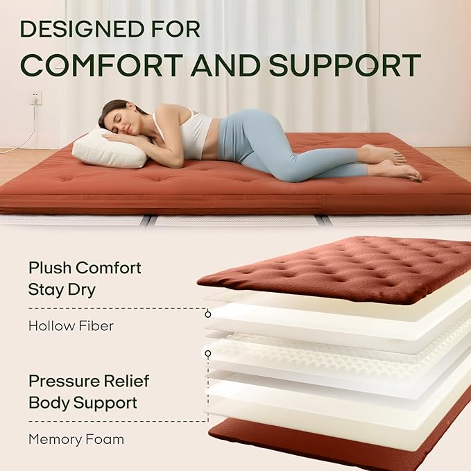ZonLi Japanese Floor Futon Mattress Twin Size 75"x 39", 100% Cotton Cover 2.5'' Thicken Tatami Mattress, Foldable Sleeping Pad, Portable Dormitory Tatami Mat, Roll Up Floor Lounger Bed for Adult