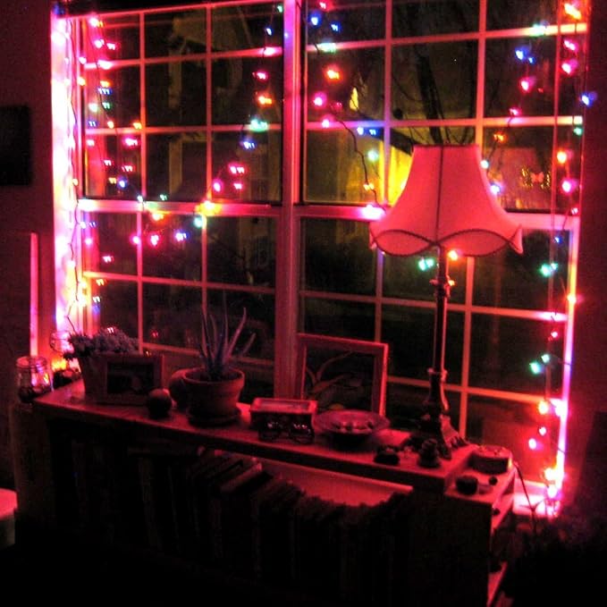 Holiday Essence Chasing Christmas Lights, 8 Function Controller 140 Multi Colored Mini Bulbs Green Wire Indoor String Lights, 31.2 Feet Long Holiday Decor