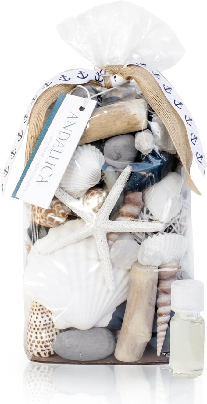 ANDALUCA Pacific Isles Scented Potpourri | Made in California Beach Home Décor | Large 20 oz Bag + Fragrance Vial | Scents Sandalwood and Coconut Blooms