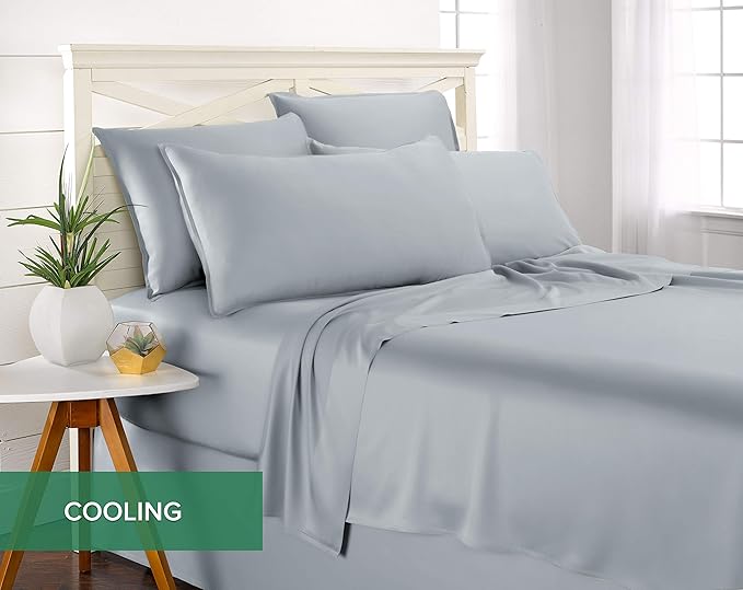 King Sheets by Pure Bamboo, Genuine 100% Organic Viscose Derived from Bamboo Bed Sheet Set, Luxuriously Soft & Cooling, Double Stitching, Lifetime Quality Promise (King, Sterling Blue)