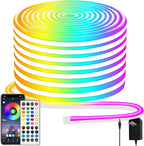 50ft Neon Rope Light, 24V RGB LED Strip Lights, Multi-Color, Music Sync, Dimmable, Remote/APP Control, Flexible DIY Design for Bedroom Indoor Outdoor