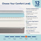 Amazon Basics Memory Foam Mattress, Medium Firm, 12 Inch, California King, White/Grey