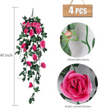 RECUTMS Artificial Rose 4Packs Fake Hanging Flower Faux Ivy Vine Plants for Home Window Garden Office Patio Planter Pathway Front Porch (Rose Red)