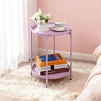 HollyHOME 2-Tier Round Side Table, Outdoor Small Folding Accent Stand with Removable Tray, Anti-Rust Metal Asional Table for Balcony Patio Living Room, Nightstand for Bedroom(Purple)