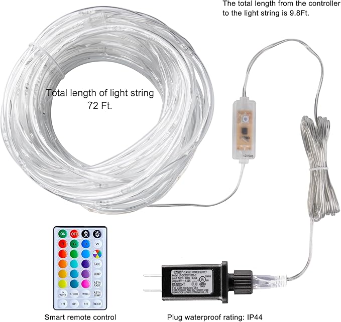 Minetom Color Changing Rope Lights: 72 Ft 220 LED Outdoor String Lights with Plug | Big Twinkle Lights for Bedroom Wedding Patio Garden Christmas Decor | 16 Colors