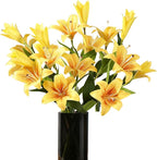 ASTRYAS 18 Heads Artifical Lilies Flowers, Yellow Fake Lily with 9 Heads Full Bloom Lily & 3 Buds-Faux Lilies Bouquets for Home Hotel Flower Arrangement Party Decoration(2, Bright Yellow)
