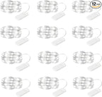 12-Pack LED Fairy Lights 7 Feet Battery Powered Waterproof Silver Wire 20 Slim Copper Wire Pastel Lights for DIY Wedding Party Bedroom Patio Easter Christmas (White)