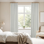 KangBang 90 Inch Linen Textured Curtains Blackout for Bedroom, Room Darkening Thermal Insulated Neutral Scandinavian Style Curtains, Back Tab Hook Belt Pleated Drapes(Greyish White,52Wx90L,2 Panels)