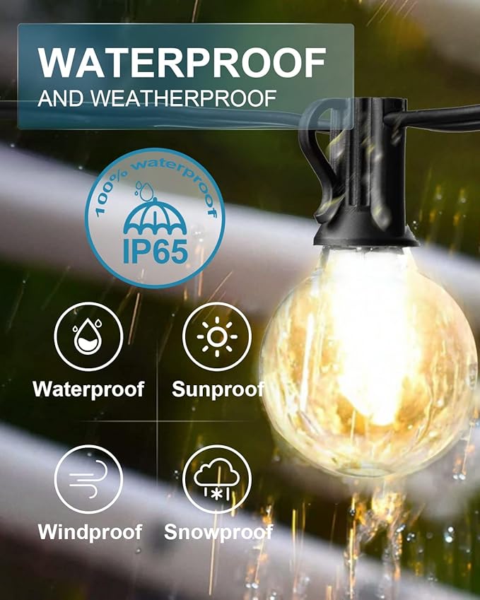 Lightdot 150FT Outdoor String Lights, LED Bistro String Lights with Shatterproof G40 Vintage Bulbs, 2200K Dimmable, Waterproof Hanging Lights for Porch, Deck, Garden, Backyard, Balcony - ETL Listed