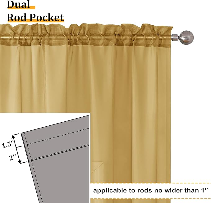 Aiyufeng Gold Sheer Curtain 84 Inches Long 2 Panels Set, Light Filtering Gold Window Curtain Drapes Treatment for Kitchen, Bedroom,Children Room, Dual Rod Pocket, 2 Pack of 42 x 84"