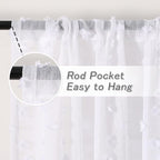 MYSKY HOME Pom Pom White Sheer Curtains for Bedroom Girls Room Curtains 84 Inches Long for Nursery Kids Light Filtering Boho Window Drapes, Rod Pocket, 38" Wide, 2 Panels
