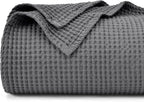 PHF 100% Cotton Waffle Weave Blanket Queen Size for Bed,Snag Proof Lightweight Breathable Moisture-wicking Throw for Couch,Great for Layering in Cold Weather,Machine Washable, Home Decor Gift-Charcoal