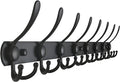 Dseap Coat Rack Wall Mount - 29.5” Long 8-Tri-Hooks Heavy Duty Coat Hanger Rail Wall Hooks for Hanging Coats Hats Clothing Clothes Purse Mudroom Entryway, Black