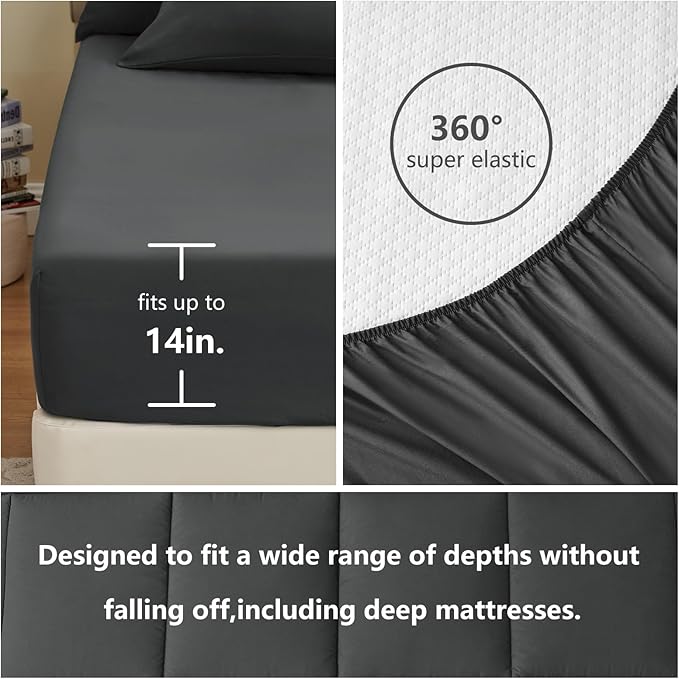 CozyLux Queen Comforter Set Dark Grey, 7 Pieces Bed in a Bag, Dark Gray Comforter Queen Size, All Season Bedding Sets with Stitch Quilted Comforter, Flat Sheet, Fitted Sheet, Pillowcases