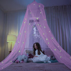 Pink Bed Canopy for Girls with Glowing Stars - Premium Canopy Bed Curtains | Fits Single, Twin, Full, Queen Size Kids Bed, Princess Netting Room Decor, Ceiling Tent to Cover Toddler, Canopy for Bed