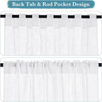 RYB HOME White Curtains & Drapes - Linen Textured Semi Sheer Curtains Privacy Panels for Living Room Bedroom Dining Bathroom Farmhouse Bay Window Decor, W 70 x L 84, 2 Pcs