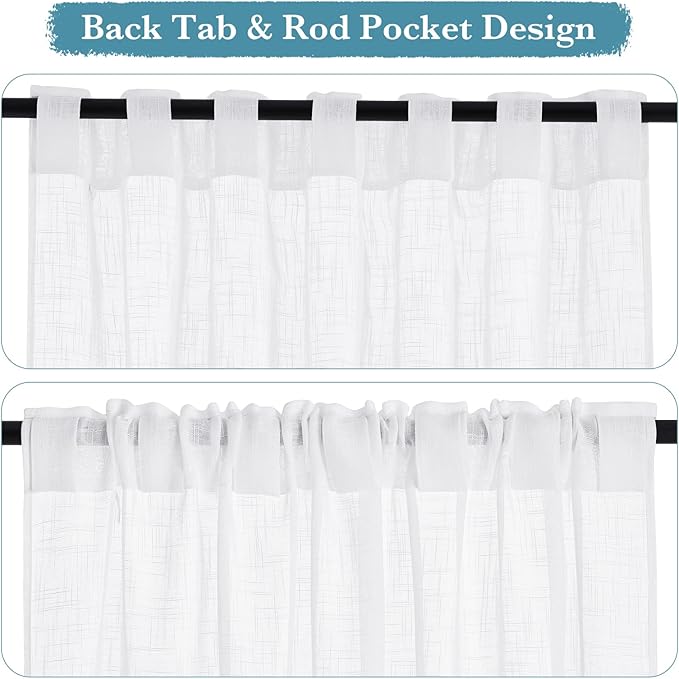 RYB HOME White Curtains & Drapes - Linen Textured Semi Sheer Curtains Privacy Panels for Living Room Bedroom Dining Bathroom Farmhouse Bay Window Decor, W 70 x L 84, 2 Pcs