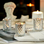 Homemory 12 Pack Silver Glass Votive Candle Holders, Tealight Candle Holder, Vintage Candle Holders Bulk for Table Centerpieces, Christmas, Baby Showers, Birthday, Wedding, Party