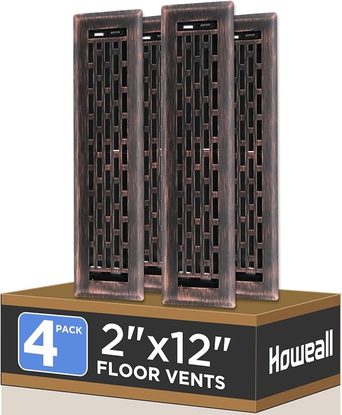 2x12 Inches 4 Pack Heavy Duty Walkable Floor Register - Easy Adjust Air Supply Lever Decorative Floor Vent Covers, Boston Design Vent Covers for Home - Oil Rubbed Bronze