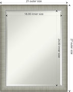 Amanti Art Silver Bathroom Mirror for Over Sink, 27x21 Elegant Brushed Pewter Narrow Rectangle Vanity Mirror, Medium Casual Frame, Hangs Horizonally and Vertically, Bathroom Wall Decor, Beveled Edge
