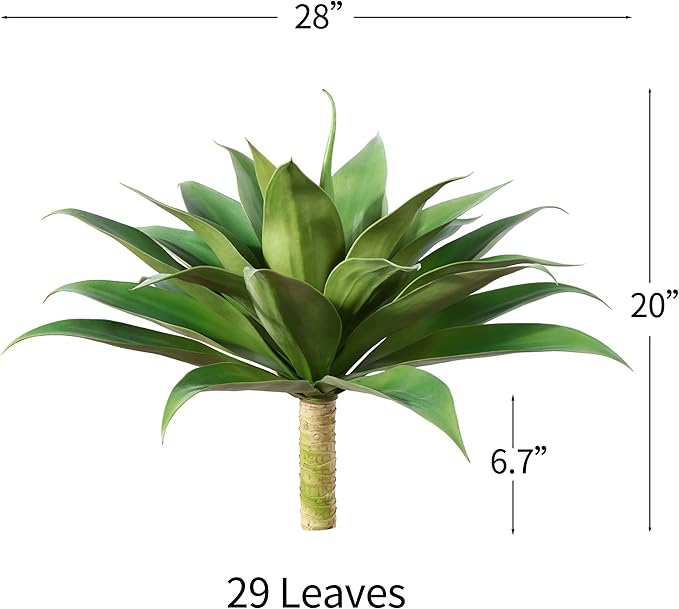 28in Fake Agave Plant Set, UV-Resistant Artificial Succulent for Indoor & Outdoor Use,Aesthetic Faux Plant for Home Decor, Office Housewarming Boho Room Decor, Set of 2