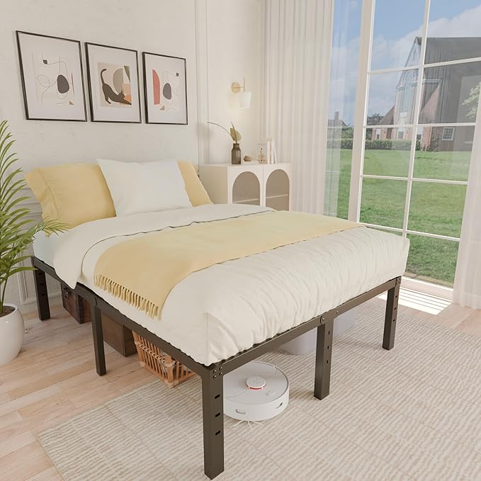ALDRICH Metal Full Size Bed Frame - 16 Inch Tall Black Basic Steel Slats Platform, Easy Assembly Heavy Duty Noise Free Bedframes, No Box Spring Needed
