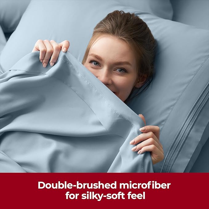 Mellanni Extra Deep Twin XL Sheets - 3 PC Iconic Collection Bedding - Hotel Luxury, Ultra Soft, Cooling Bed Sheets - Wrinkle, Fade, Stain Resistant (Twin Extra Long, Spa Blue)