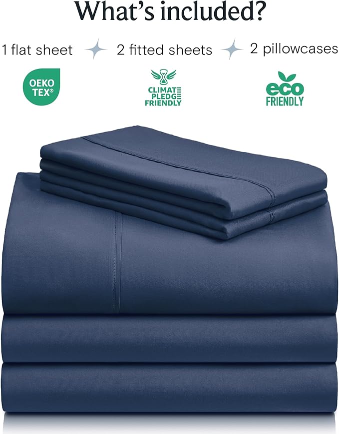 LuxClub 5 PC Split King Sheet Set, Breathable Luxury Bed Sheets, Deep Pockets Wrinkle Free Cooling Sheets Machine Washable Hotel Bedding Silky Soft - Navy Split King