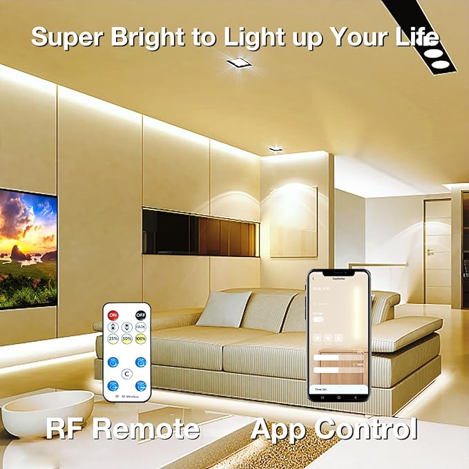 DAYBETTER COB LED Strip Lights with Remote, App Control,32.8ft 4000K Dimmable Ultra Bright Natural White COB Light Strip, COB Led Lights for Bedroom, TV, Mirror, Ceiling, Kitchen, Room Decor