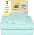 California Design Den Soft Twin Sheets Set - 400 Thread Count Sateen, 100% Cotton Sheets, Deep Pockets, Cooling and Durable Bedding Set for Dorm Rooms & Adults - Seafoam