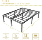 ALDRICH Metal Full Size Bed Frame - 16 Inch Tall Black Basic Steel Slats Platform, Easy Assembly Heavy Duty Noise Free Bedframes, No Box Spring Needed