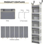 Over The Door Organizer 6-Shelves and 12 Side Pockets, Over The Door Storage for Bathroom Bedroom Nursery, Hanging Door Organizers for Baby Diapers and Kids Toys (13"x5"x54", Grey)