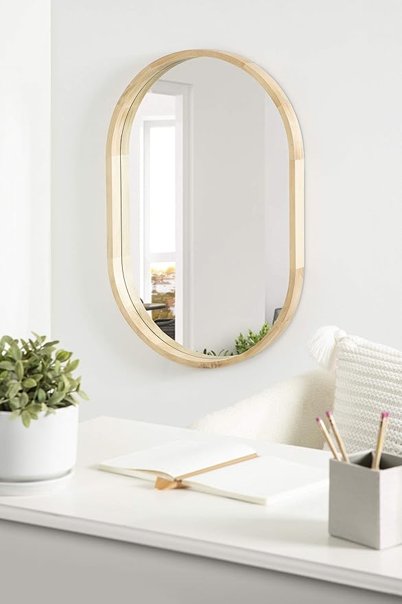 Kate and Laurel Hutton Modern Capsule Wall Mirror, 24 x 36, Natural Wood, Scandinavian Decorative Mirror for Wall