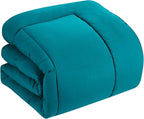 Sweet Home Collection 7 Piece Comforter Set Bag Solid Color All Season Soft Down Alternative Blanket & Luxurious Microfiber Bed Sheets, Teal, Twin XL