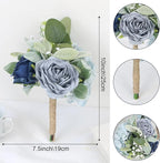 Artificial Bridesmaid Bouquets - Set of 4 Silk Rose Flowers Bouquet Wedding Rustic Small Floral Centerpieces for Marriage Proposal Party Anniversary Dining Table Decorations - Blue,7 Inch