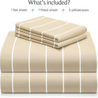 LuxClub 4 PC Full Size Sheet Set Bed Sheets, Breathable Luxury Deep Pockets Wrinkle Free Cooling Sheets Machine Washable Hotel Bedding (Full, Striped Cream)