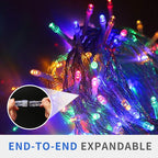 66Ft 200LED Multicolor Christmas Lights Plug in,Connectable Christmas Tree Lights,8 Modes String Lights Indoor Outdoor for Tree Party Bedroom Garden Decor (Clear Wire)