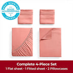 Mellanni Extra Deep King Sheets - 4 PC Iconic Collection Bedding - Hotel Luxury, Ultra Soft, Cooling Bed Sheets - Wrinkle, Fade, Stain Resistant (King, Coral)