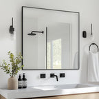 Antok Bathroom Mirror,36"x36" Wall Mirror, Decorative Mirrors Vanity Mirror Aluminum Alloy Frame Contemporary Hanging Mirror for Living Room Bathroom Entryway,Black,Rect Corner