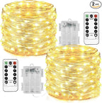 Homemory 2 Pack 33 Ft 100 LED Fairy Lights Battery Operated Christmas Lights with Remote Waterproof 8 Modes Firefly Twinkle String Lights for Christmas, Wedding Outdoor Decorations(Warm White)