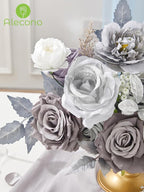 Alecono Artificial Flowers, Silver Silk Fake Flowers for DIY Wedding Cake, Grey Faux Flowers for Table Centerpieces Baby Shower Birthday Party Home Decorations