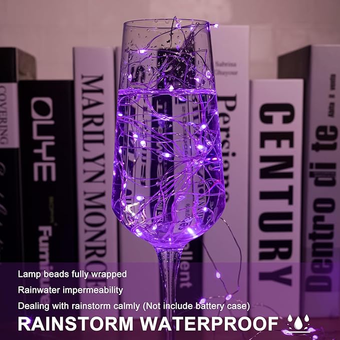 6 Pack LED Fairy Lights 7ft Battery Powered Waterproof Silver Wire 20 Led Mini String Mason Jar Lights for DIY Wedding Party Bedroom Patio Easter Christmas (Purple)