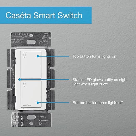Lutron Caseta Original Smart Light Switch (Lutron Smart Hub Required), for Home, LED Lights, and Fans, 6 Amp, Single-Pole/3-Way, Neutral Required, PD-6ANS-LA-6-Pack, Almond, 6 Pack