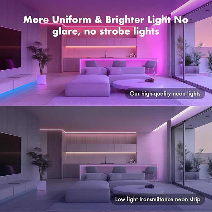 Neon Rope Lights, 40FT（2 Rolls of 20ft ） RGB Led Strip, Waterproof IP67, DIY Design, Music Sync, 44 Keys Remote Control, Multiple Modes, for Living Room, Bedroom, Holiday Decoration